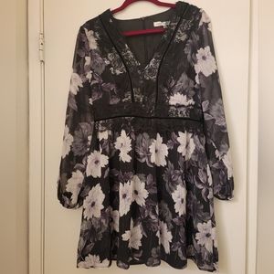 cupcake & cashmere long sleeve dress, size 8, floral, black & purple, NWOT
